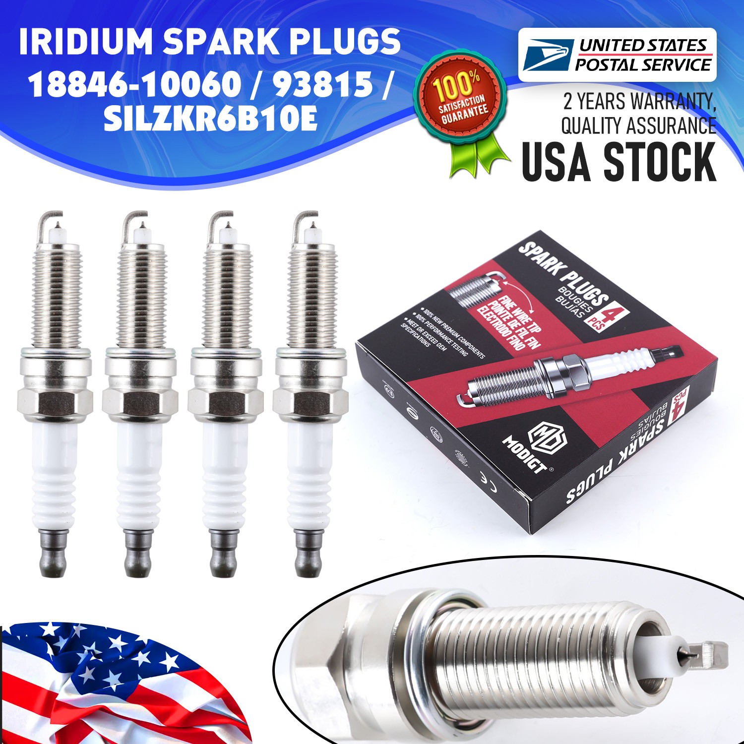 OEM Quality Spark Plugs Replacement For NGK 18846-10060 SILZKR6B10E 93815