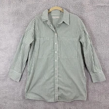 Abercrombie & Fitch Poplin Striped Relaxed Shirt Dress Size S Petite Green White