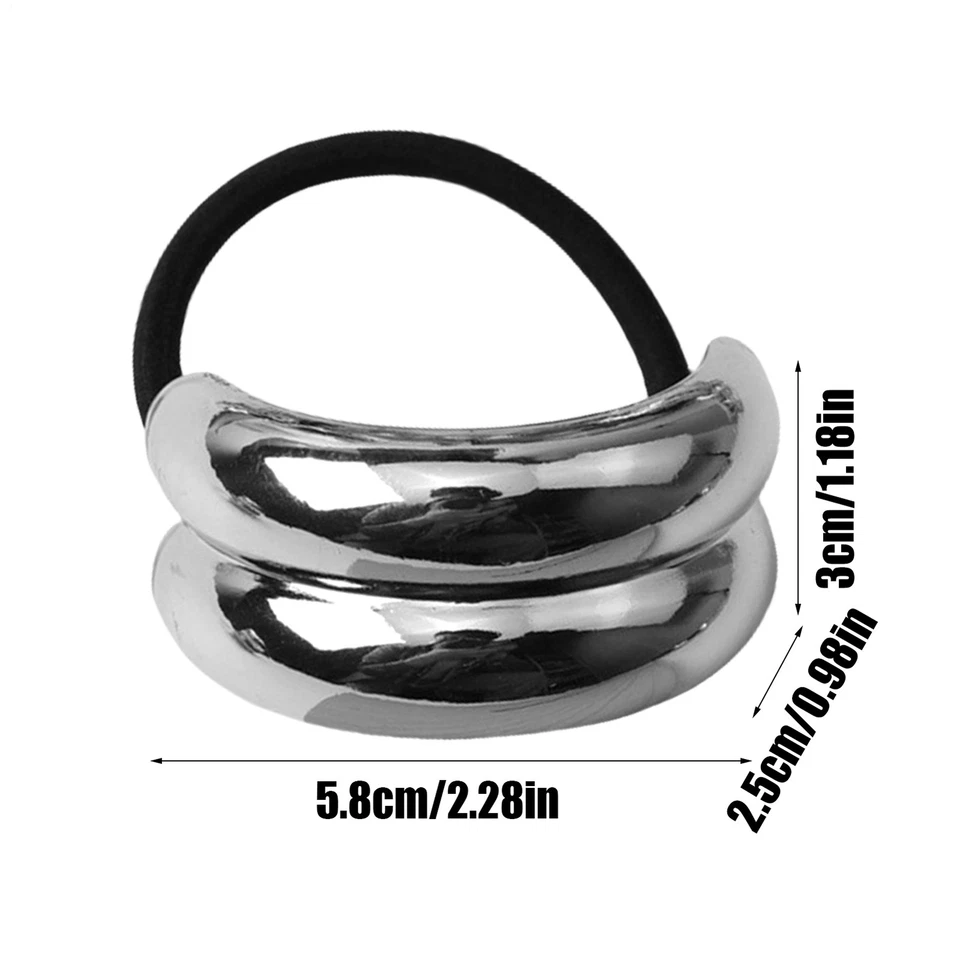 Diadema de metal brillante con corbatas de pelo cola de caballo de doble arco para niñas Foto 2 de 4