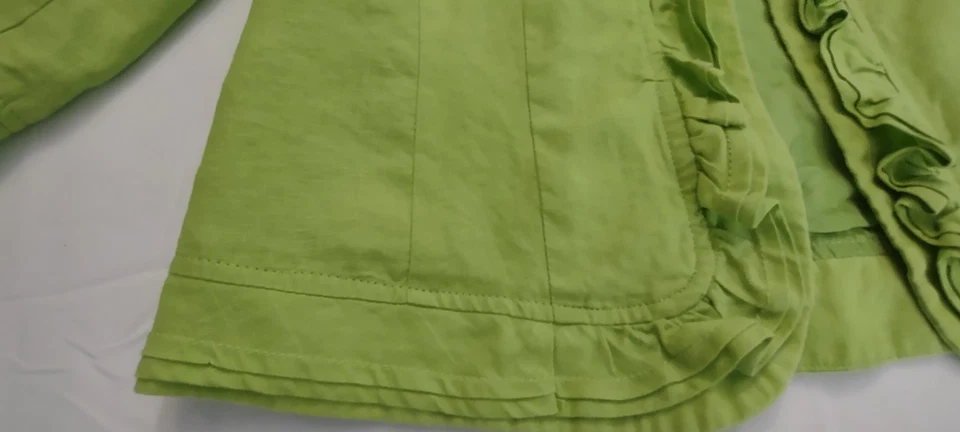 Kim Rogers Chaqueta Blazer Lino Mujer PM Verde Limón Volantes Cortos Manga 3/4 Foto 3 de 4