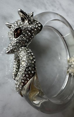 Vintage Alexis Bittar Fox Bracelet Clear Lucite Hinged Bangle Swarovski Crystals