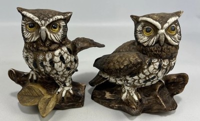 Homco Owl Figurines 1114 Porcelain Set of 2  Home Interiors Vintage 1970s