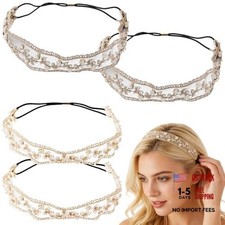 4PCS Pearl Lace Headbands for Women - Silver  Gold - Stretch - Silver  Gold