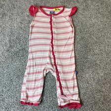 KicKee Pants Romper 3-6 Months Pink White Striped Bamboo Snap Up Infant Outfit