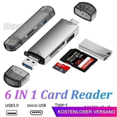 6 in1 Kartenleser Speicherkartenleser USB 3.0 TypC Leser SD OTG Adapter Micro