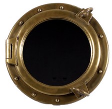 16" Antique Brass Finish Porthole Mirror Wall Mount Resin Nautical Round Ship
