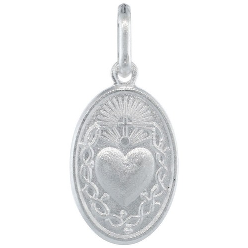 925 Sterling Silver Sacred Heart of Jesus Oval Medal Charm Pendant ...