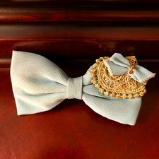 Vintage Retro Large Dusty Blue Fabric Double Ribbon Bow Alligator Hair Clip New