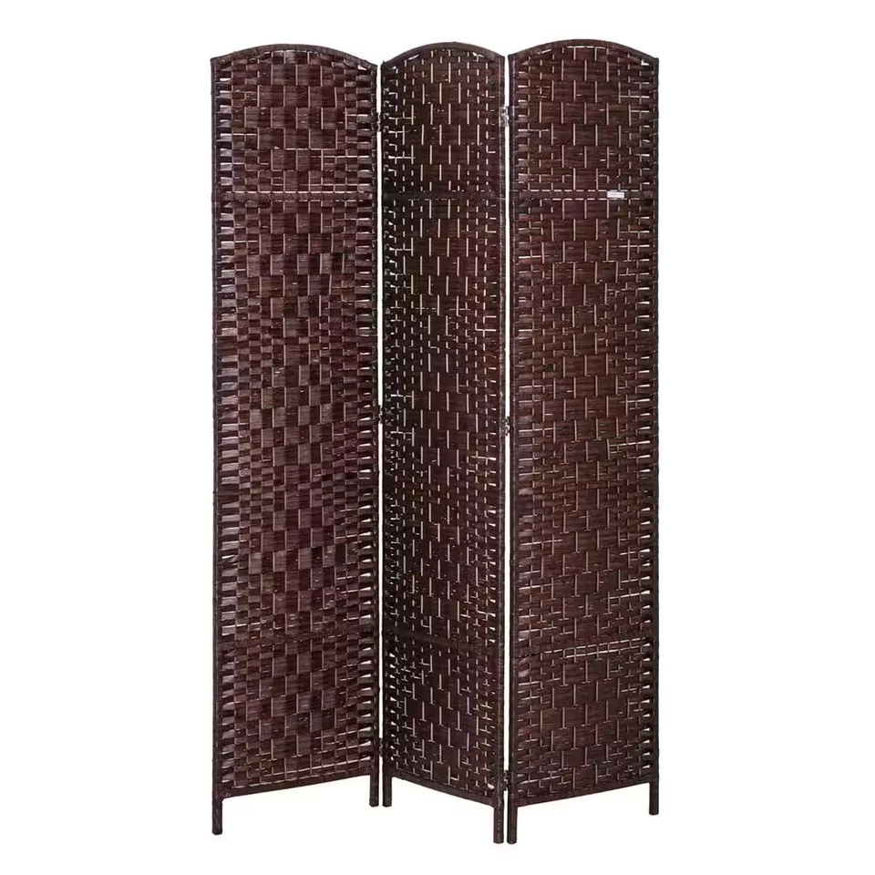 HOMCOM 房间分隔器 6' 3 可折叠面板木框架钻石藤编织棕色 — 第 2/4 张图片