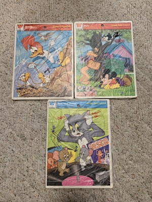 Whitman Disney Frame Tray Puzzles Lot 3 1970s Pluto Tom Jerry Woody Woodpecker 