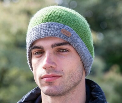 Turn Up Crochet Moss Green Beanie
