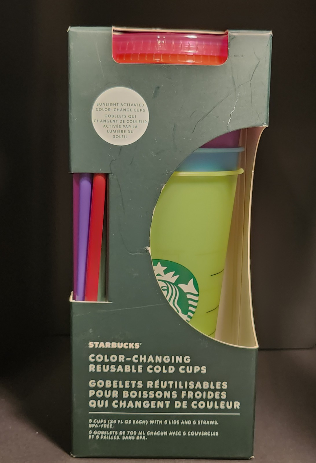 Tazas frías reutilizables que cambian de color Starbucks 24 oz nuevas en caja