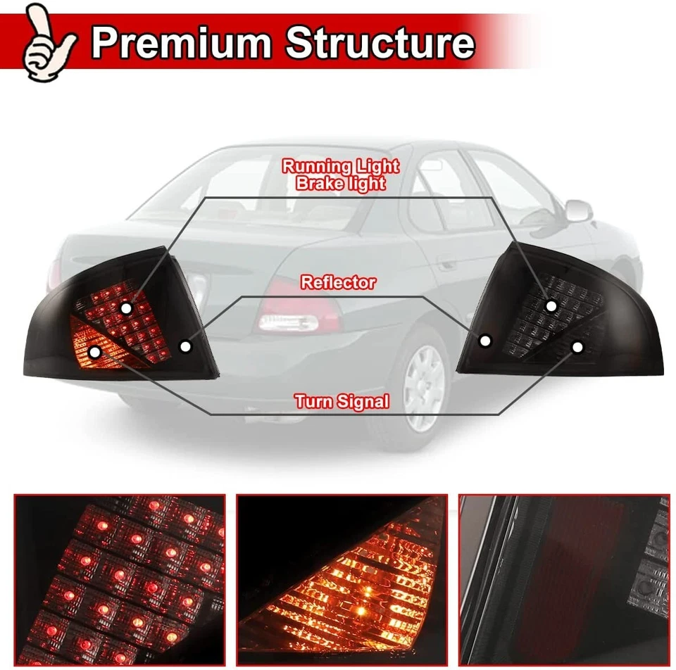  LED Tail Lights For 2000 2001 2002 2003 Nissan Sentra GXE/SE-R/XE Sedan 4-Door - Image 3 of 4