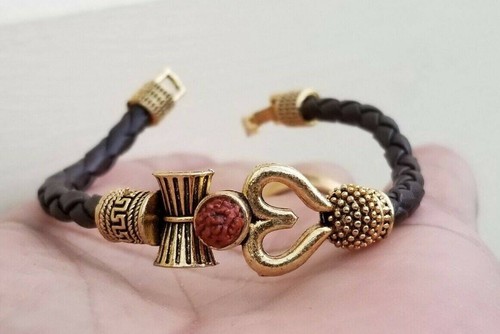 Om shiva bracelet kara hindu kada trishul trident rudraksha bead shiv bangle i7 - Picture 5 of 10