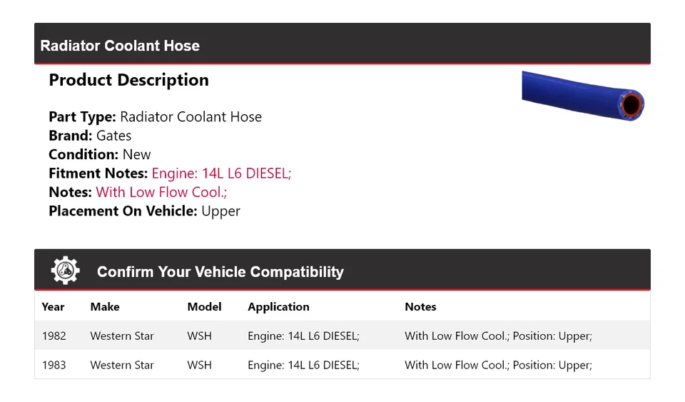 Для 1982-1983 Western Star WSH 14L L6 DIESEL радиатор охлаждающей жидкости шланг верхние ворота - Изображение 2 из 4