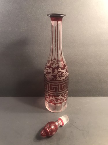 Antique Bohemian glass Decanter/Ruby Red/Wheel Cut/Czech C.1940/Carafe/Flash - Picture 8 of 8