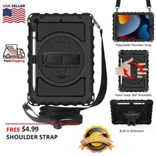 For iPad 10.2 9th 8th 7th Gen 2021 Case Shockproof Rugged Stand With Strap Cover