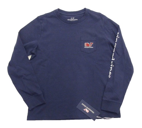 Vineyard Vines Boys Blue Blazer Football Whale Print Long Sleeve Pocket T-Shirt - Picture 3 of 4