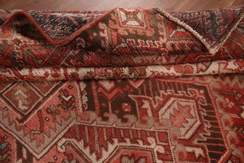Vintage Geometric Red Wool Heriz Dining Room Rug 10x13 Hand-knotted Carpet - 第 15/19 張圖片