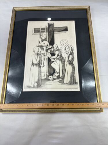 Ray H. French Etching Signed Art Print 1959 "Jesus Taken Down From the Cross" - Picture 3 of 12