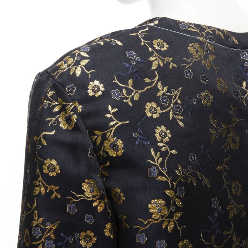 MARNI 2019 black gold blue floral jacquard cuffed sleeve