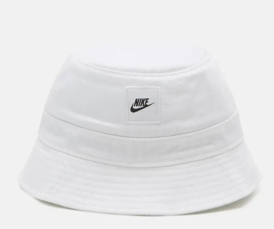 Nike CHILDS Unsex Bucket Hat White /Nike Logo Size S/M AGE 4-7 -Logo