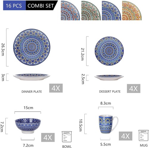 Juego de vajilla Vancasso MANDALA 16 piezas platos de porcelana Bpwls servicio para 4 - Imagen 12 de 41