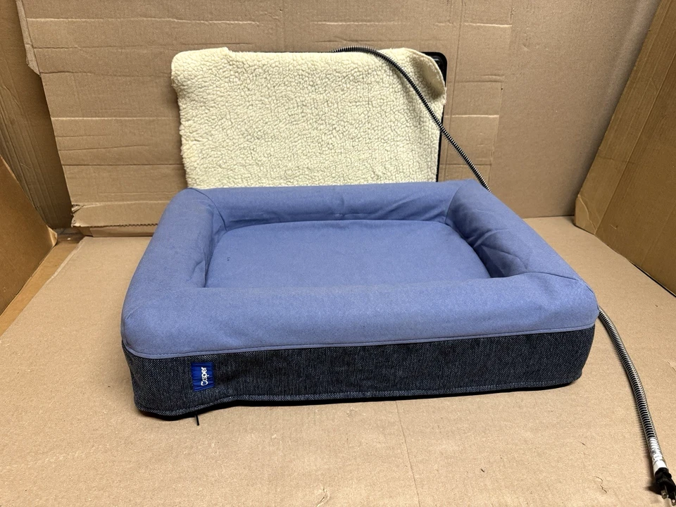 Casper Dog Bed Plush Memory Foam Size Small Blue with K&H Thermo Pet Mat - Image 2 of 4