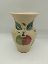 Ballydougan Pottery Vase Apples Red Green Hand Painted Northern Ireland 7" Tall