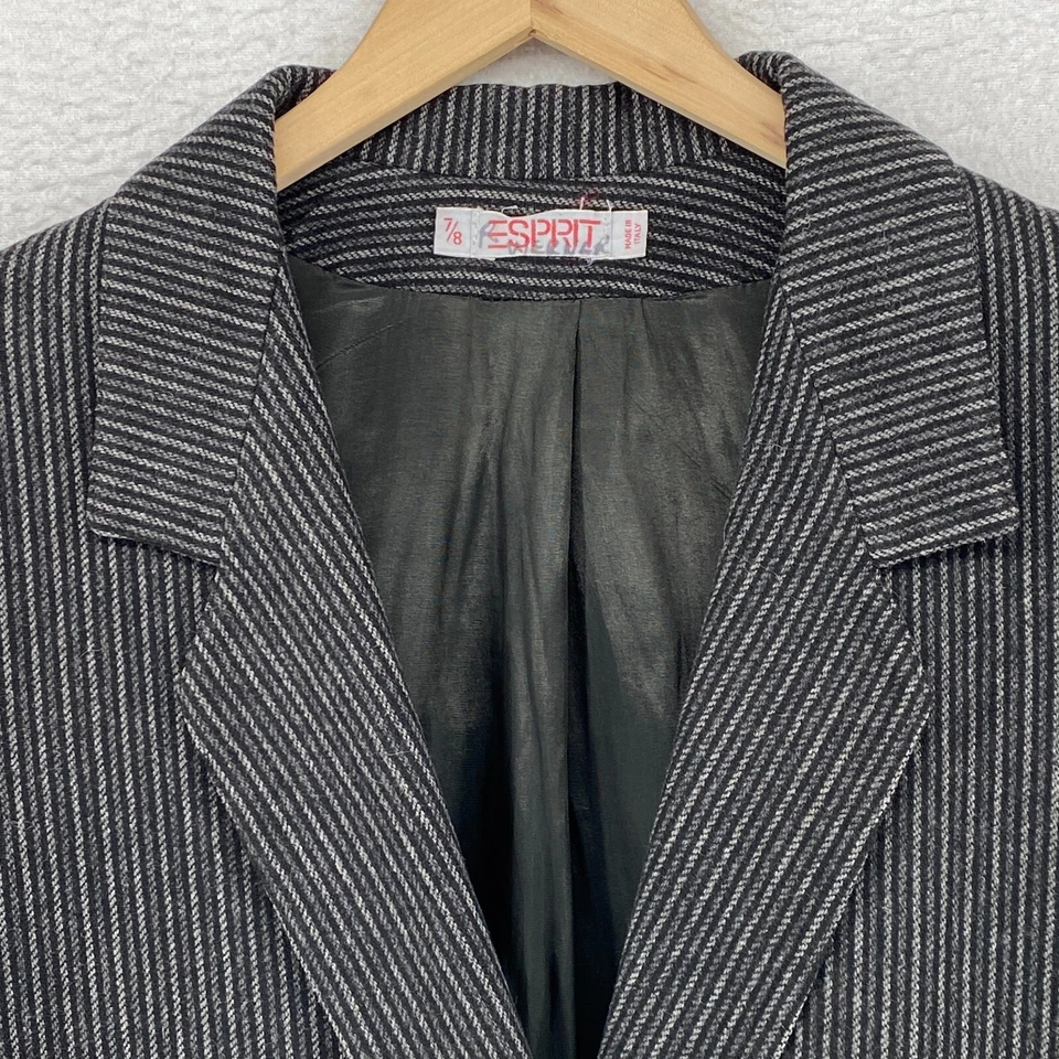 Blazer ESPRIT Mujer 7/8 Mezcla Lana Rayas Doble Pecho Chaqueta Gris Italia De Colección Foto 4 de 4