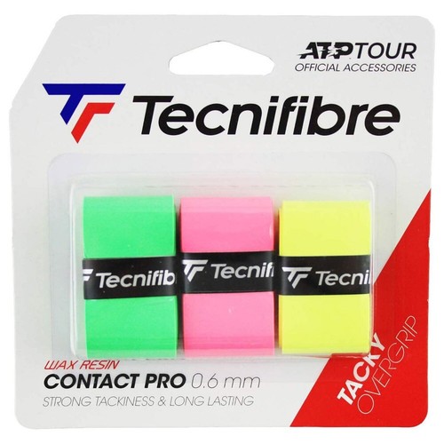 Tecnifibre Contact Pro Tennis Overgrip 3-pack 50% Tackie Fluro Green Pink Yellow - Picture 2 of 6