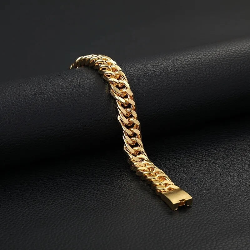 Mens Cuban Bracelet 12MM Classic Design Gold Plated Wrist Chain Curb Gift - Image 3 of 4