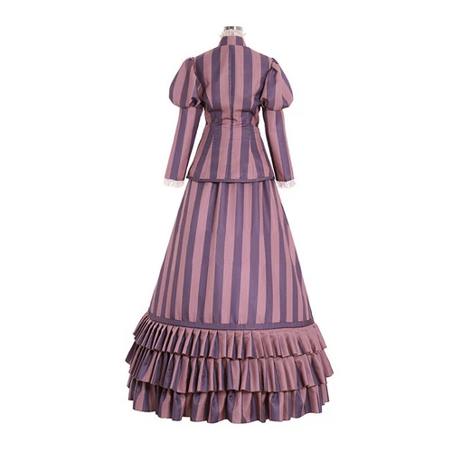 Viktorianisches gestreiftes Damenkleid Bürgerkriegskleid Reenactment Theater Kostüm Kleid - Bild 4 von 5