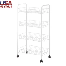 4-Tier Rolling Wire Cart W/ Caster Wheels Storage Organizer Home Office New