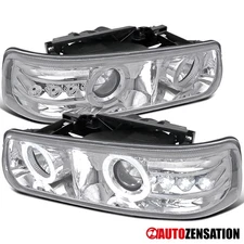 Fit 1999-2002 Chevy Silverado 00-06 Suburban Tahoe LED Halo Projector Headlights