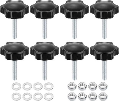 uxcell 8pcs Star Clamping Knobs with Nuts Washers, M6 x 35mm x 35mm, Black 