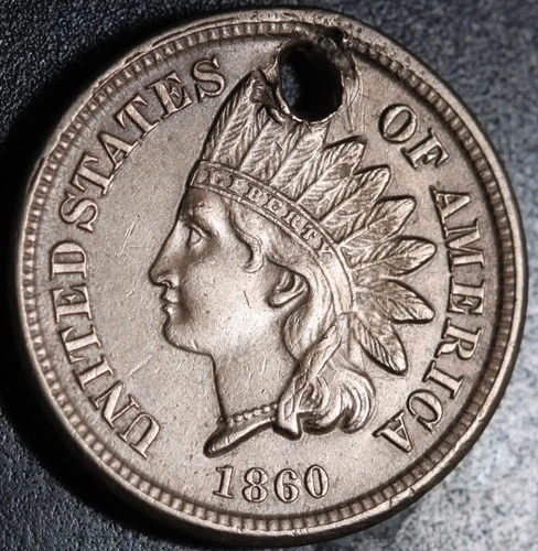 1860 INDIAN HEAD CENT - With LIBERTY & Near 4 DIAMONDS - AU UNC Details
