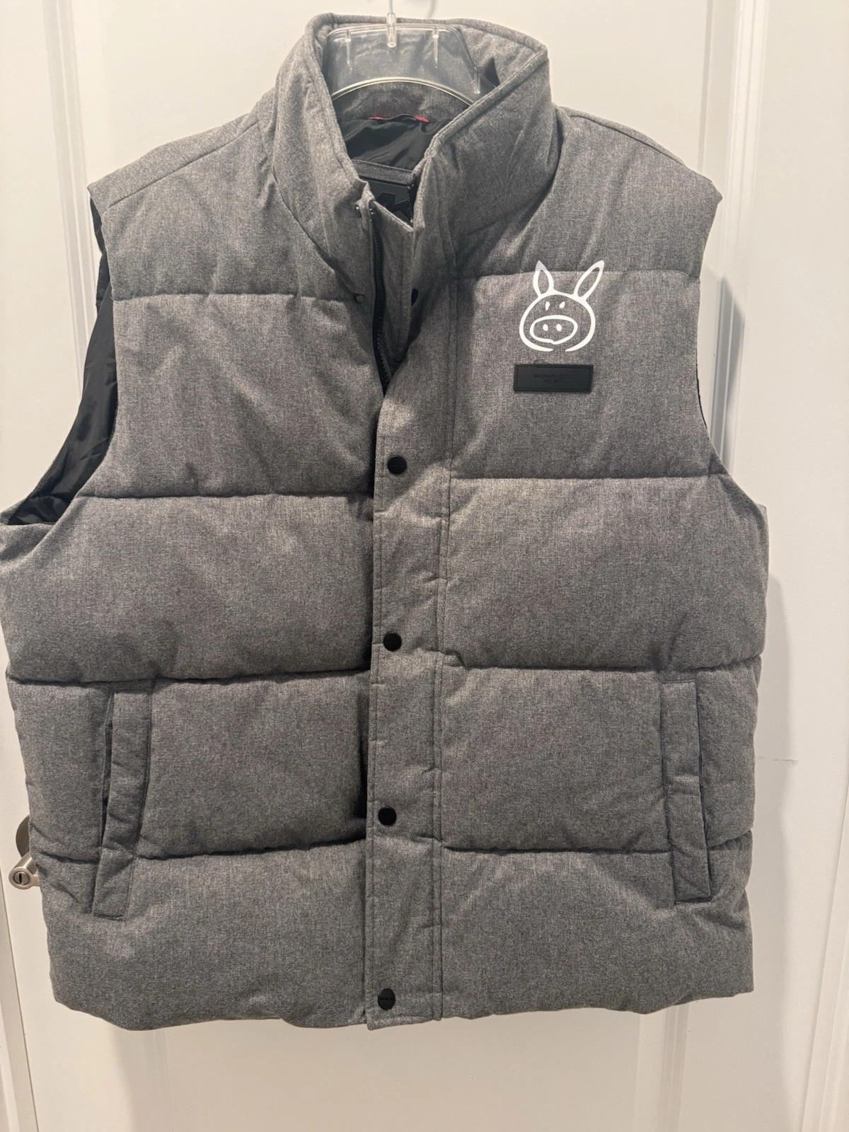 Michael Kors Quilted Puffer Vest Mens XL GRAY Insulated Full Zip RARE