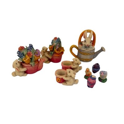 Miniature Bunny Rabbit Figurines Easter Spring Garden Decor 9pc Set Small