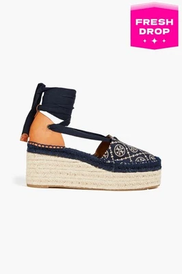 RRP€213 TORY BURCH Jacquard & Leather Espadrille Shoes US9.5 UK6.5 EU39.5 Logo - Image 1 of 4