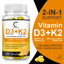 Vitamin K2 (MK7) with D3 5000 IU Supplement, BioPerine Capsules, Immune Health