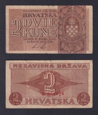 Banknote Croatia 2 Kune 1942 P.-8B BB/VF