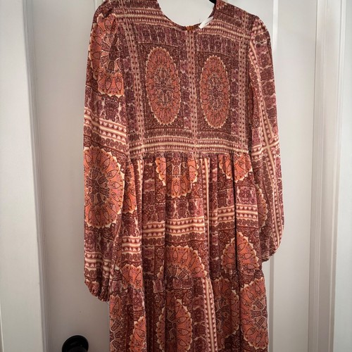 Bohme Kinsley gesmoktes Stufen Langarm Boho Ballonärmel Midikleid Medium M - Bild 2 von 6