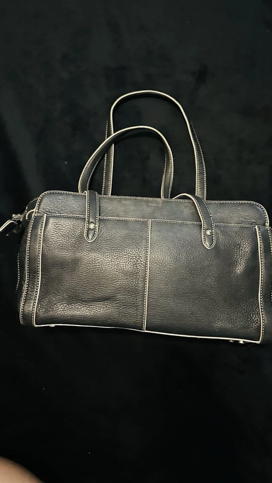 Etienne Aigner Cartera de Cuero Negro Bolso de Hombro Borde Blanco ENVÍO RÁPIDO Foto 2 de 4