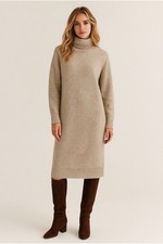 H&M Turtleneck Long Sleeve Sweater Dress Oversized Long Sleeve Neutral Tan sz XS