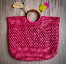 Tabitha Brown x Target Lemon Woven Straw Tote Pink Beach Bag Handbag NEW W/ TAGS