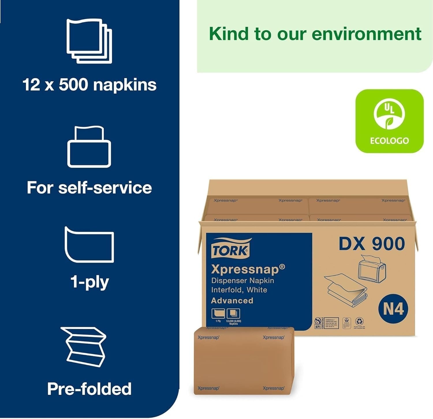 Tork Xpressnap White Dispenser Napkins N4 Advanced Interfold 1-Ply For Hygienic