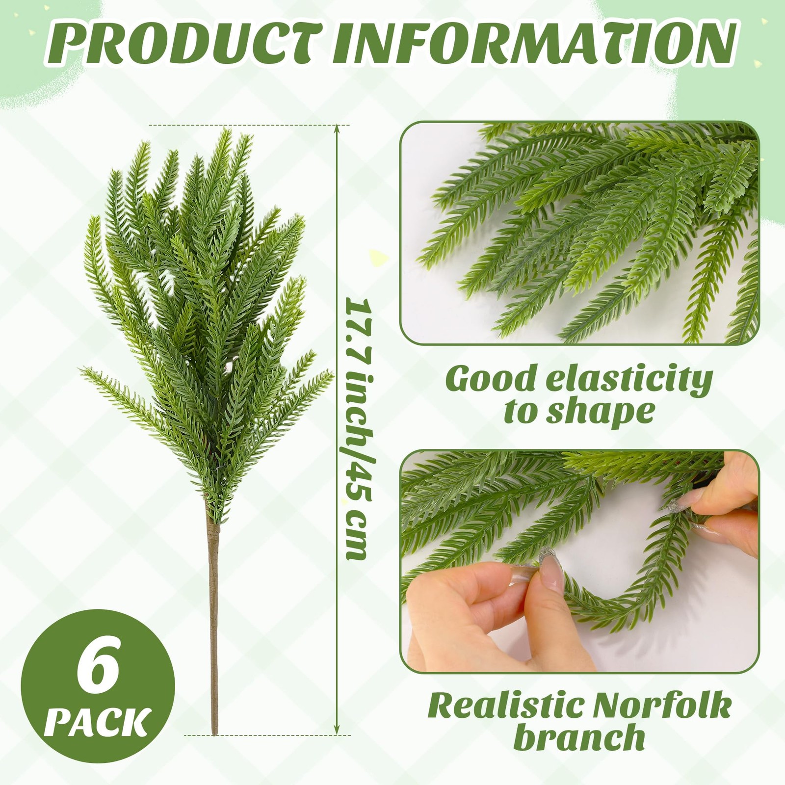 6 Pieces Christmas Norfolk Pine Branch 18 Inch Norfolk Pine Stems Artificial ...