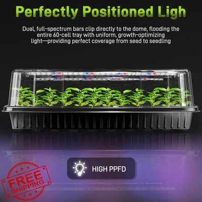 Mulctun 60-Cell Seed Starter Tray Humidity Dome Grow Light Black