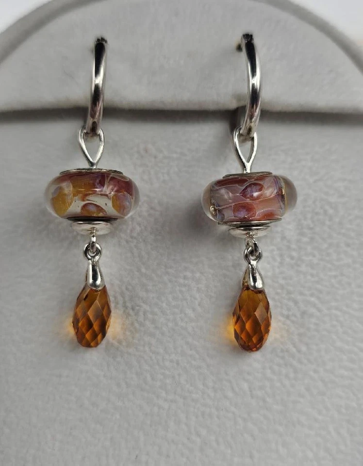 New Chamilia HOOP Earrings w/MURANO GLASS & SWAROVSKI BRIOLETTE Beads $185 - Image 3 of 4